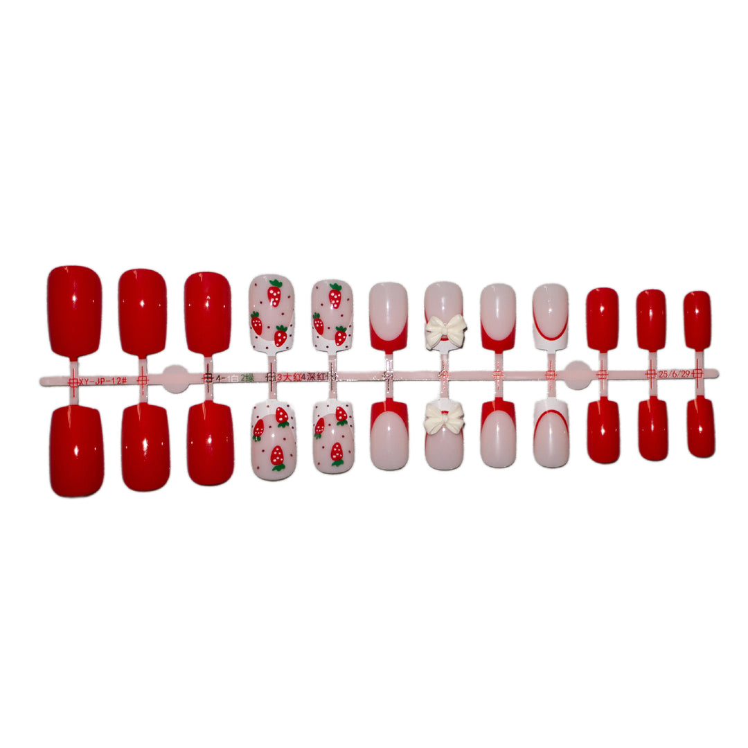 Artistic Strawberry-Inspired Nail Art Set