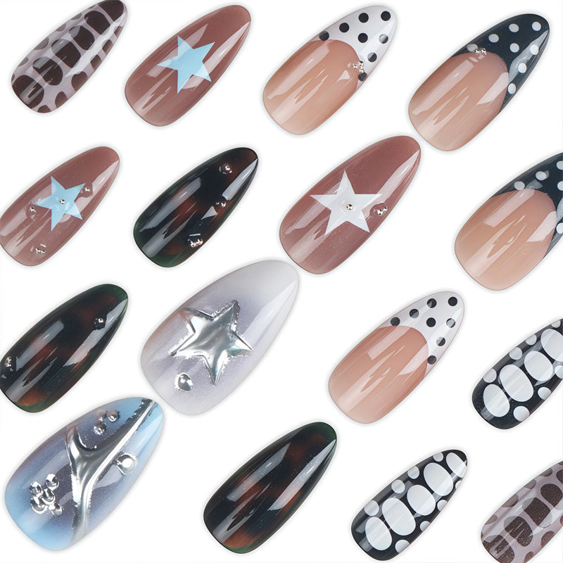 Artistic Press-On Nail Set with Star and Geometric Designs Stornfield