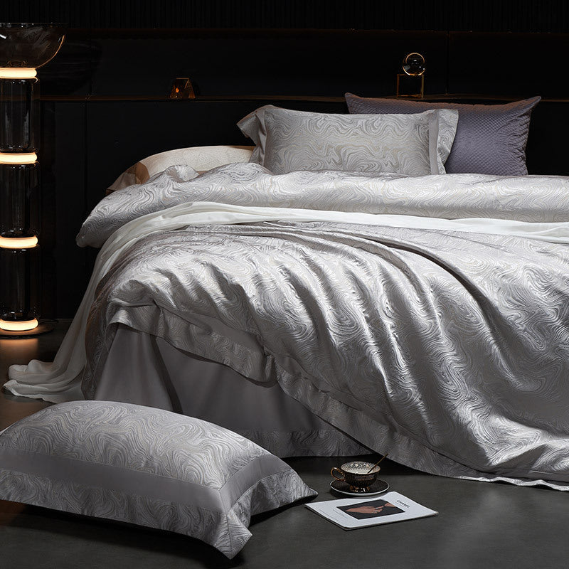 Luxury Jacquard Sateen Swirl-Pattern Duvet Cover and Pillow Sham Set