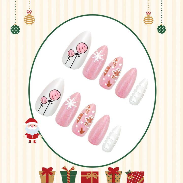Acrylic nail set with festive Christmas designs and elegant embellishments Stornfield