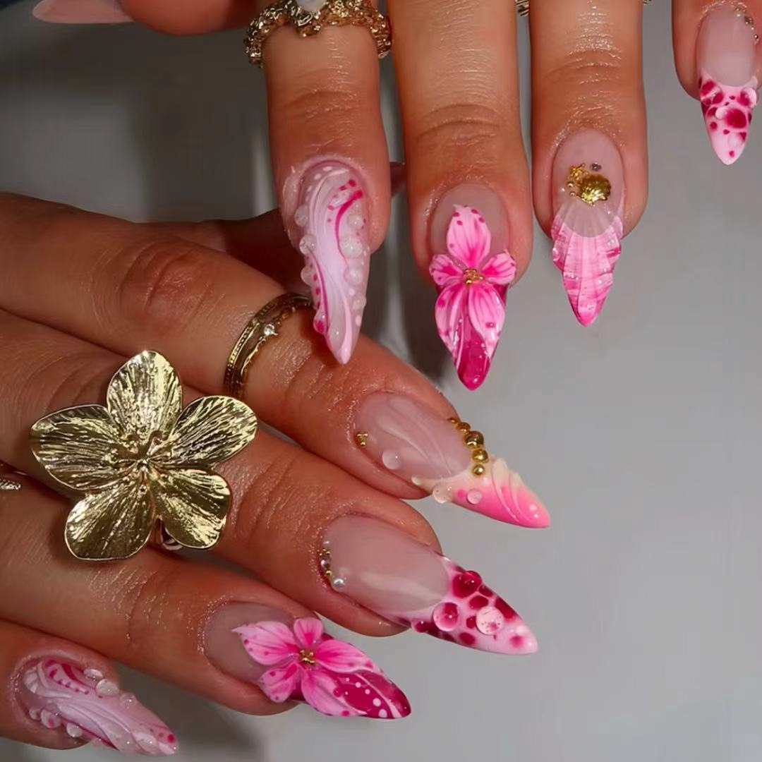 Elegant Floral Acrylic Nail Extensions Stornfield