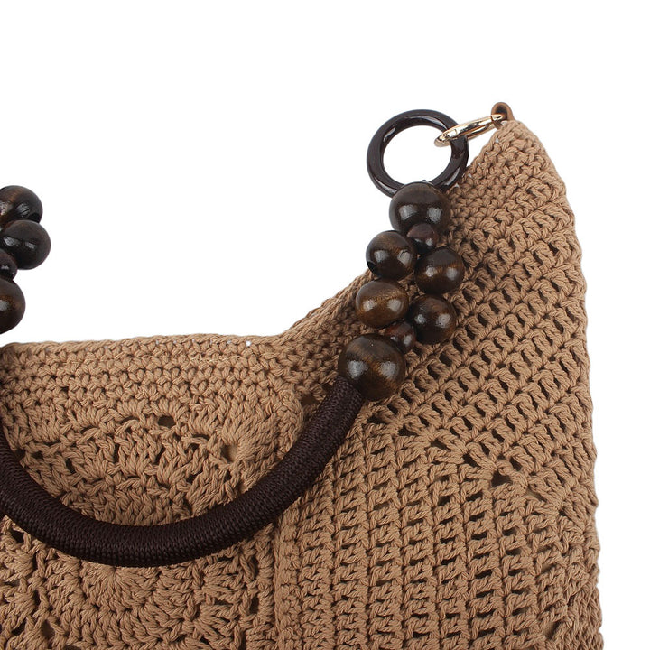 Crochet handbag with elegant wooden handles Stornfield