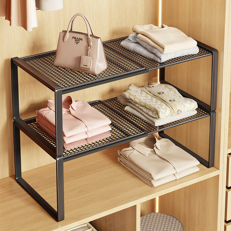 Expandable Metal Closet Shelf Riser and Stackable Wardrobe Organizer