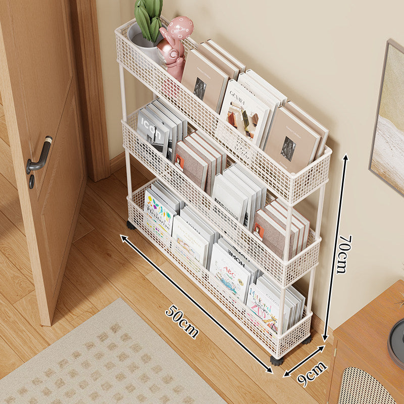 Slim Four-Tier Metal Mesh Narrow Bookshelf Organizer