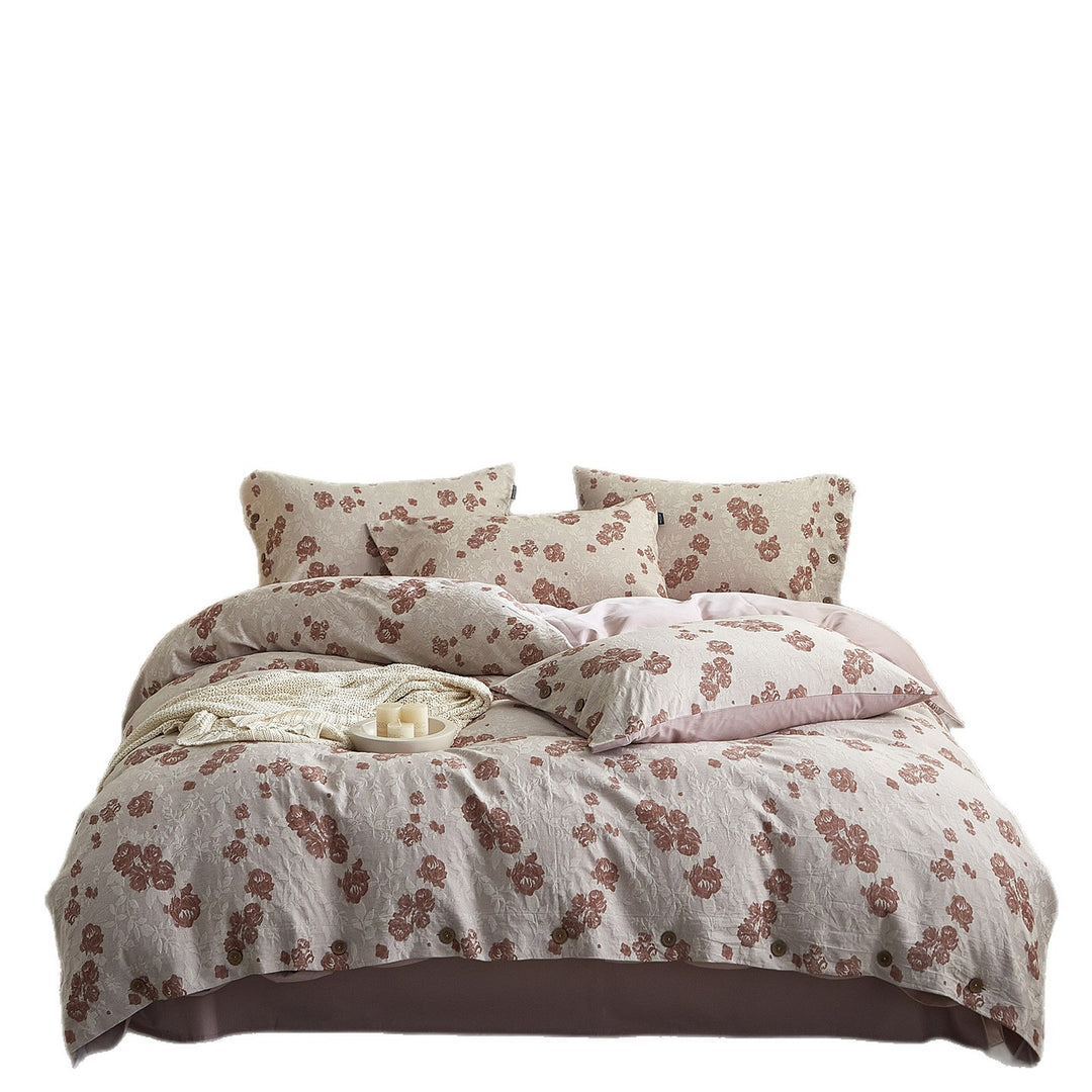 Floral cotton blend bedding set with button closure and reversible function