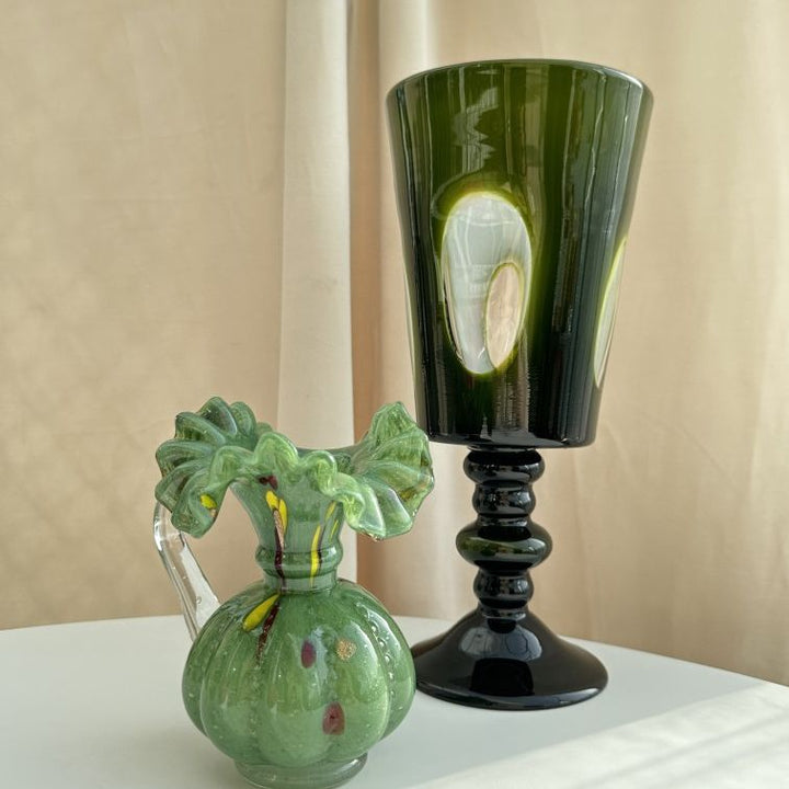 Tall Pedestal Handblown Decorative Goblet-Style Glass Vase with Stacked Stem Stornfield