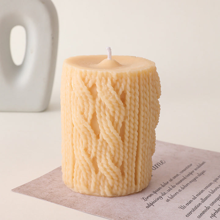 Handcrafted Cozy Cable-Knit Sculptural Pillar Candle