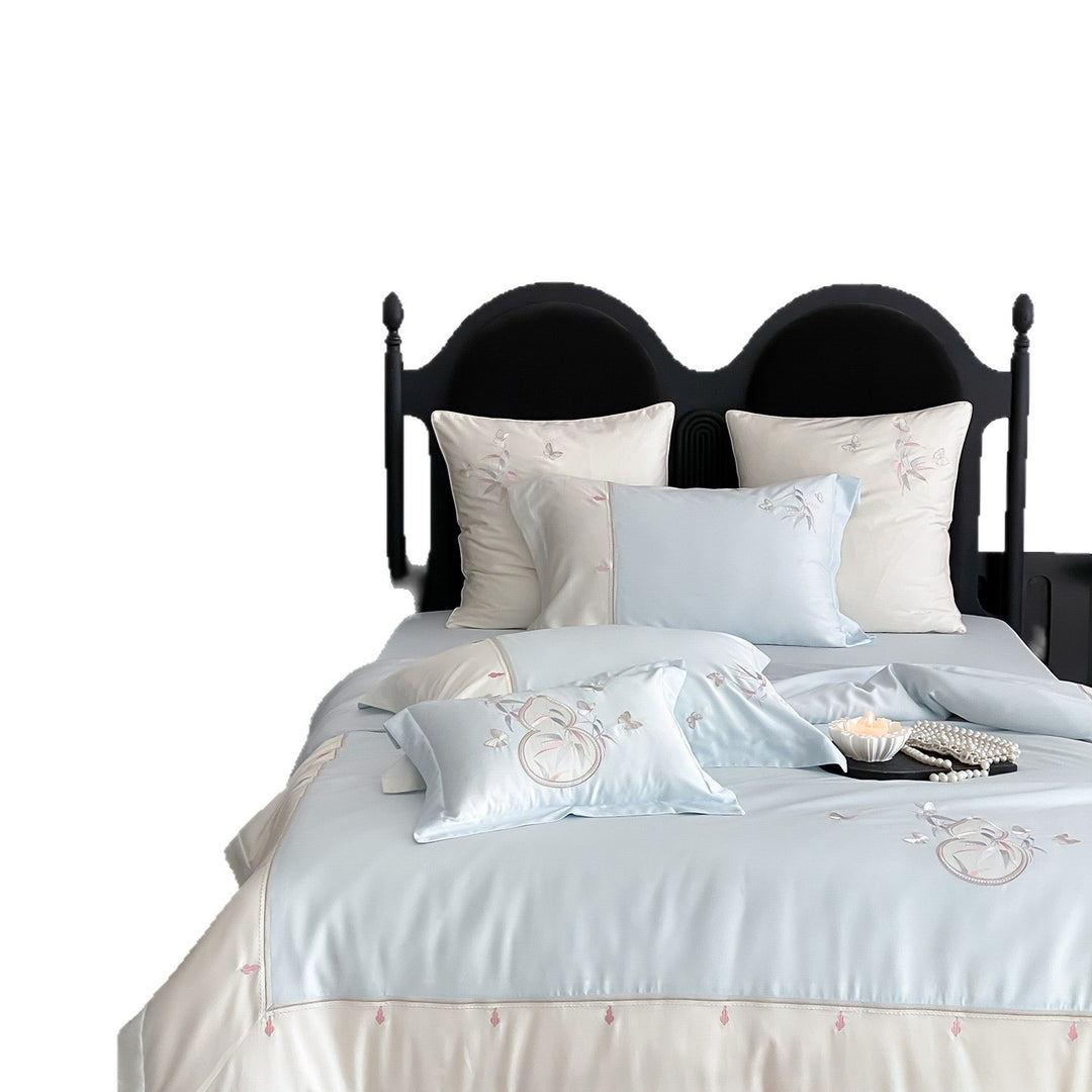 Embroidered Silk-Feel Duvet Cover & Pillowcase Bedding Ensemble