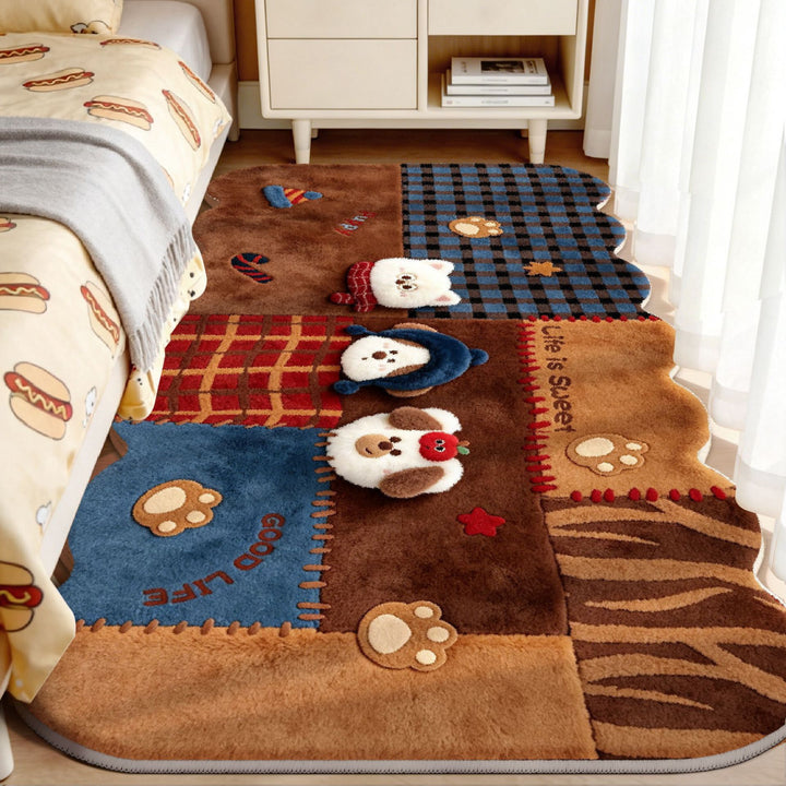 Plush Playful Bunny and Mushroom Area Rug