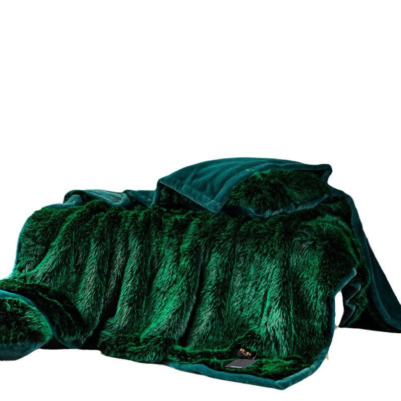 Luxurious Reversible Faux Fur Plush Throw Blanket with Velvet Backing