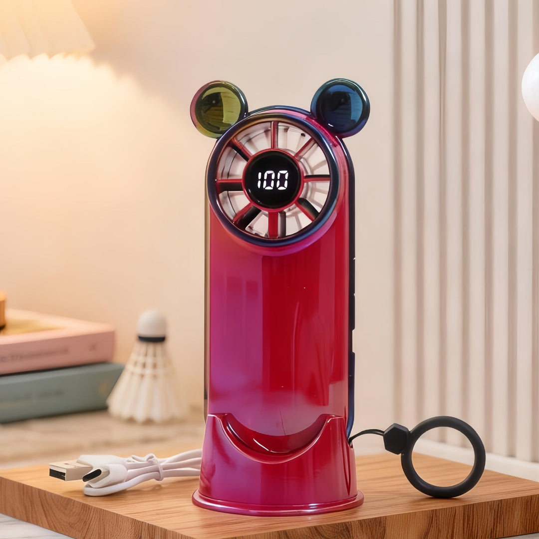 Women's Portable Mini Fan with Digital Display and Animal Ears Stornfield