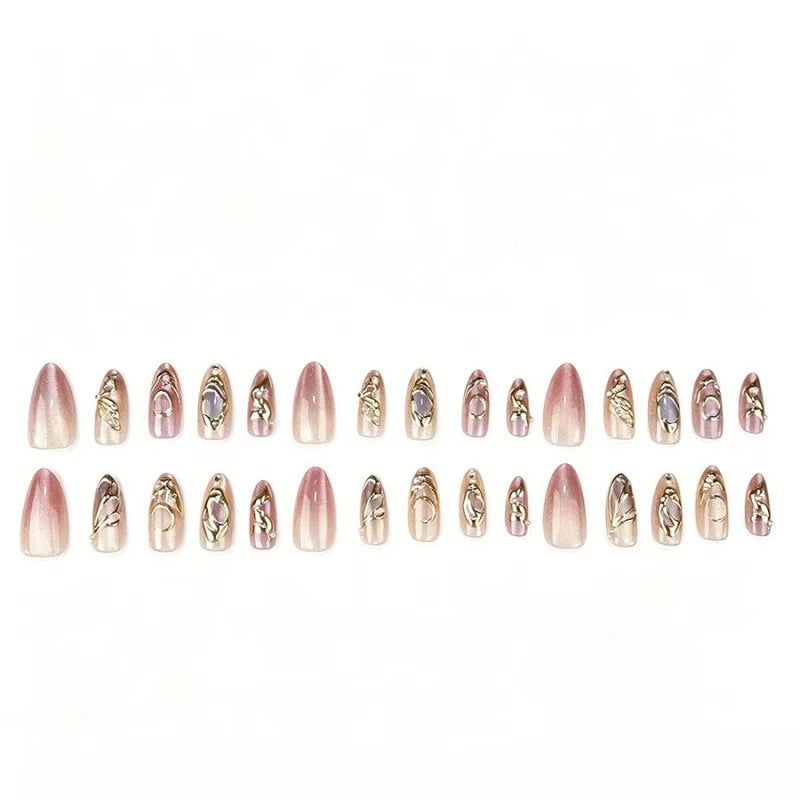 Artistic Press-On Nail Set with Gold Accents Stornfield