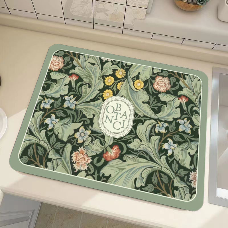 Vintage Floral Design Kitchen Mat