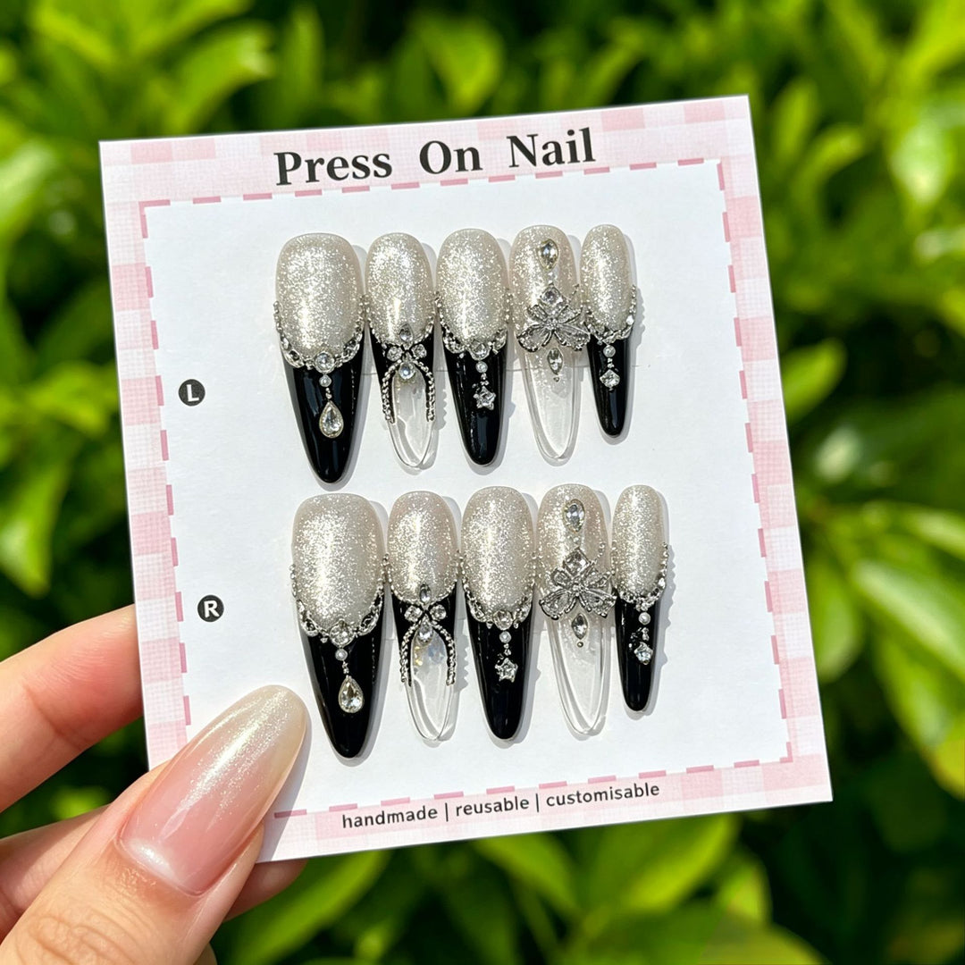 Elegant Reusable Press-On Nail Art Set with Floral Accents