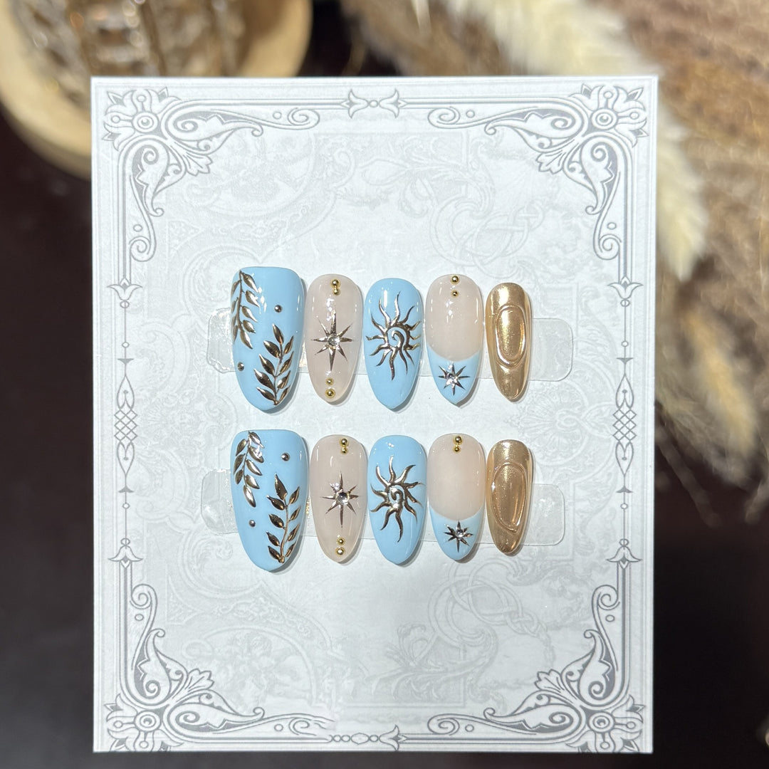 Decorative Press-On Nail Set with Celestial Accents Stornfield