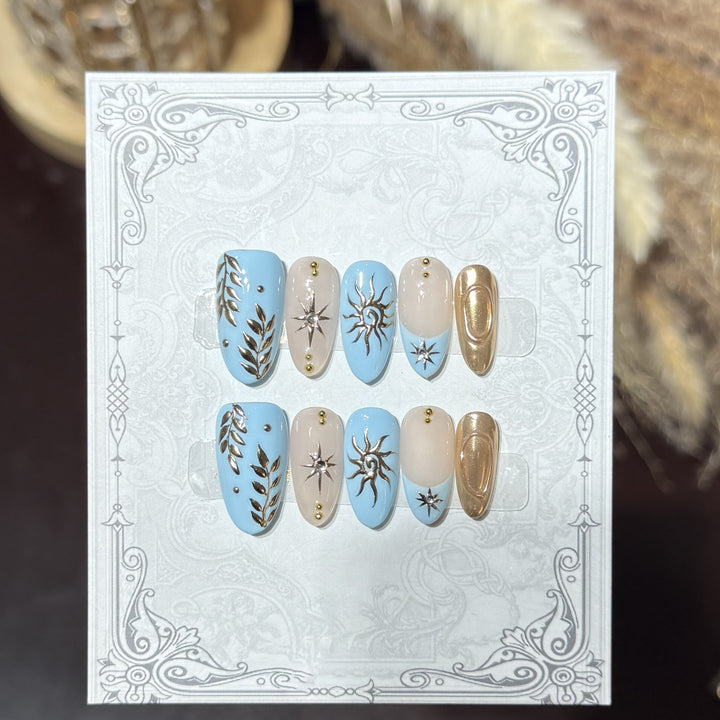 Decorative Press-On Nail Set with Celestial Accents Stornfield