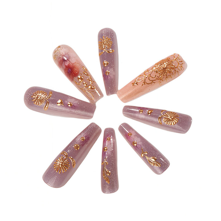 Artificial Nail Set with Romantic Floral Designs Stornfield