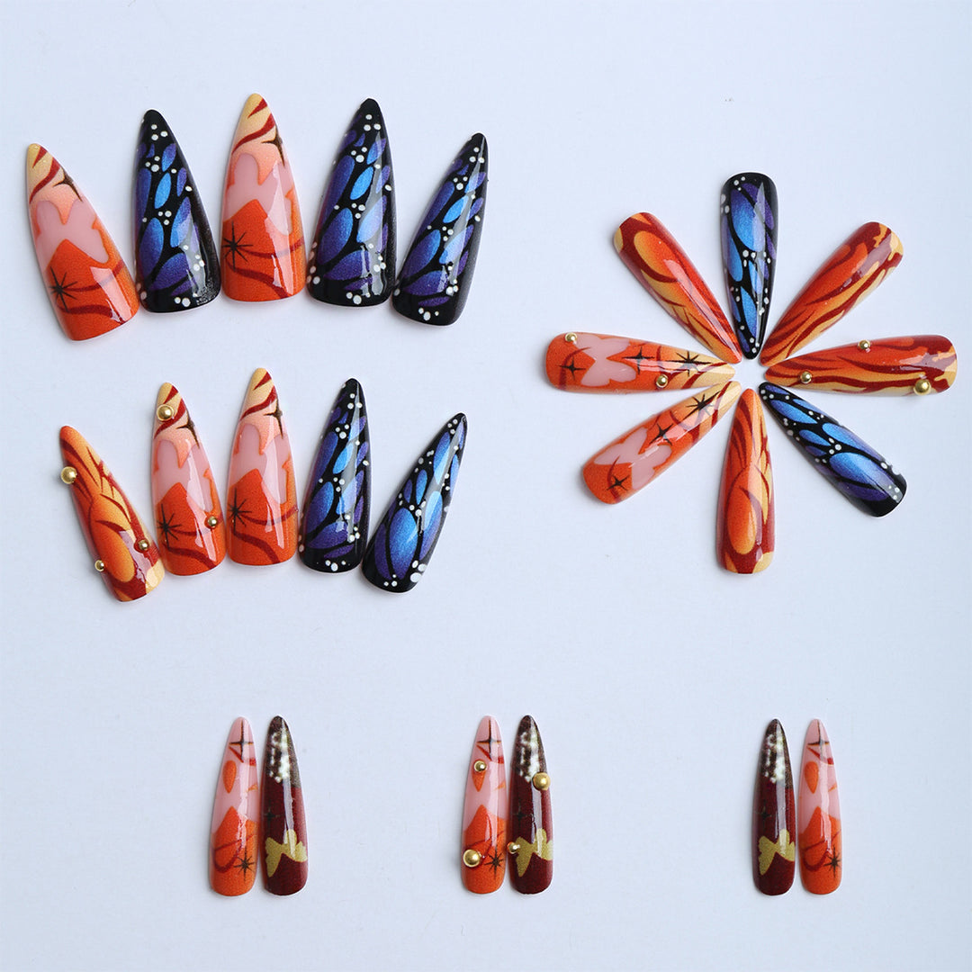 Artificial nails with creative butterfly design and glamorous accents Stornfield