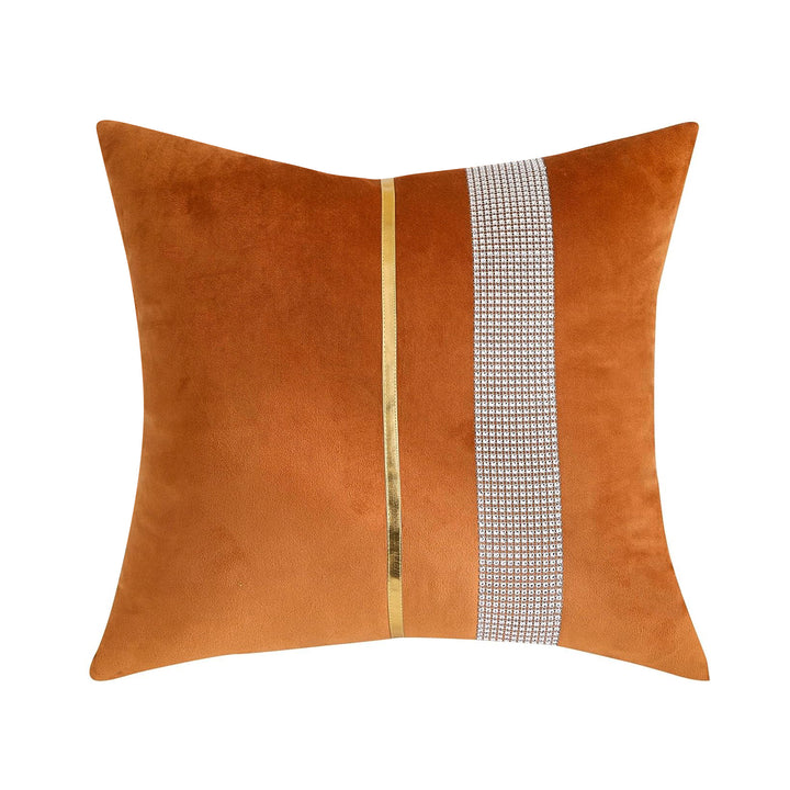 Decorative Velvet Square Throw Pillow with Metallic Trim and Rhinestone Band