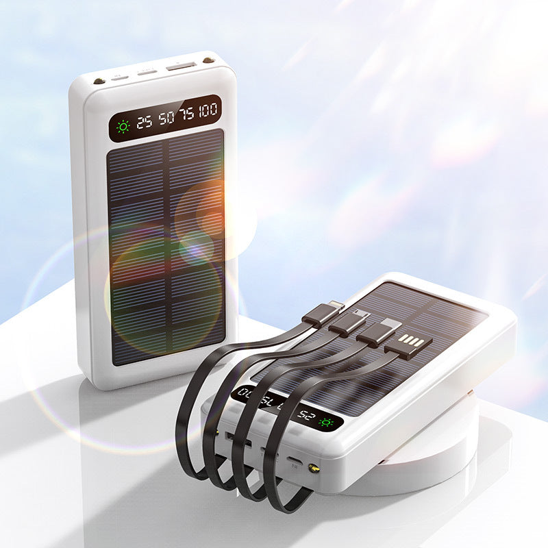 Solar-powered power bank with intelligent power display and multifunctional charging cables Stornfield