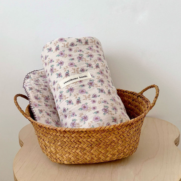 Unisex Muslin Blanket with delicate floral design and elegant ruffles Stornfield