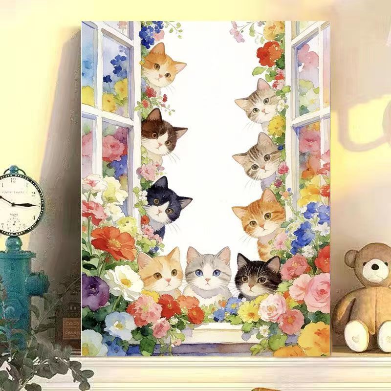 Floral Cat Illustration Canvas Art Stornfield