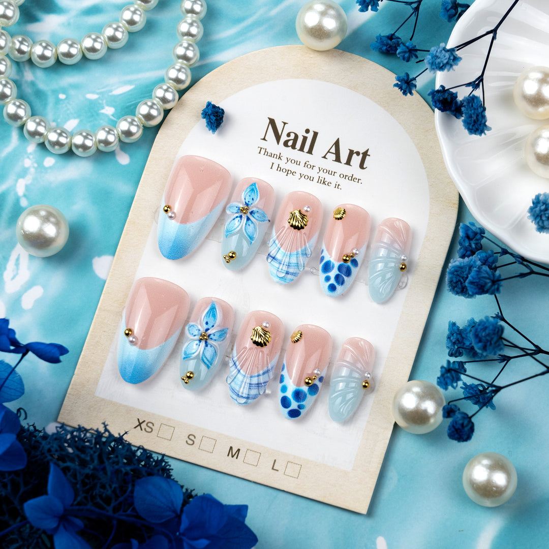 Artistic Ocean-Inspired Press-On Nail Set