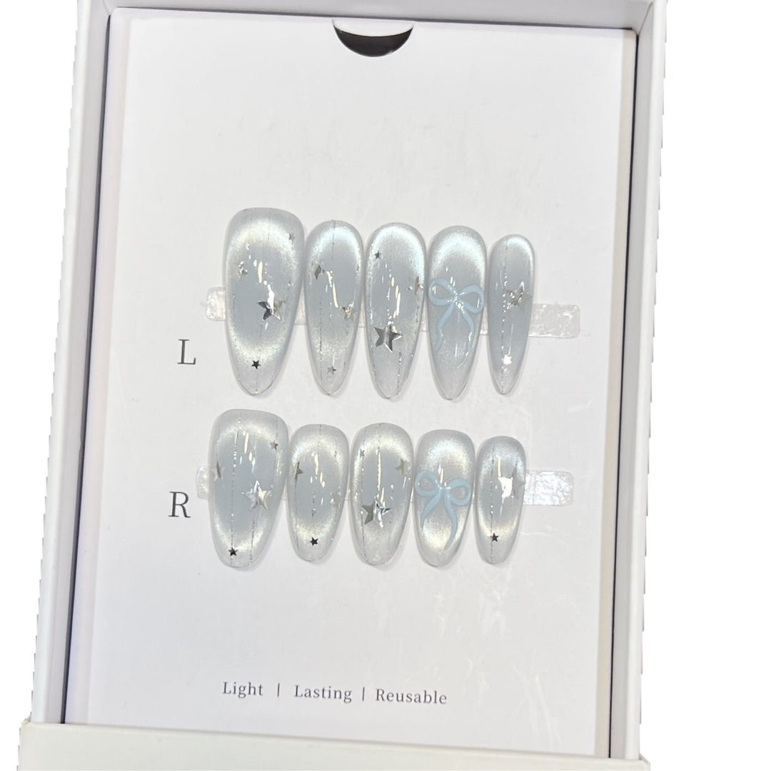 Decorative Stiletto Press-On Nail Set with Star and Bow Accents Stornfield