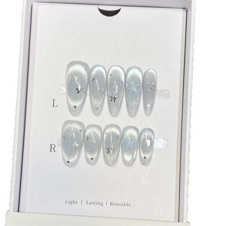 Decorative Stiletto Press-On Nail Set with Star and Bow Accents Stornfield