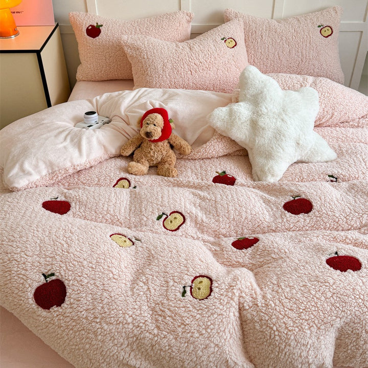 Plush Sherpa Bunny Embroidered Duvet Comforter Set
