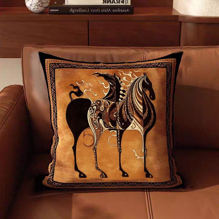 Artistic Horse-Themed Decorative Throw Pillow