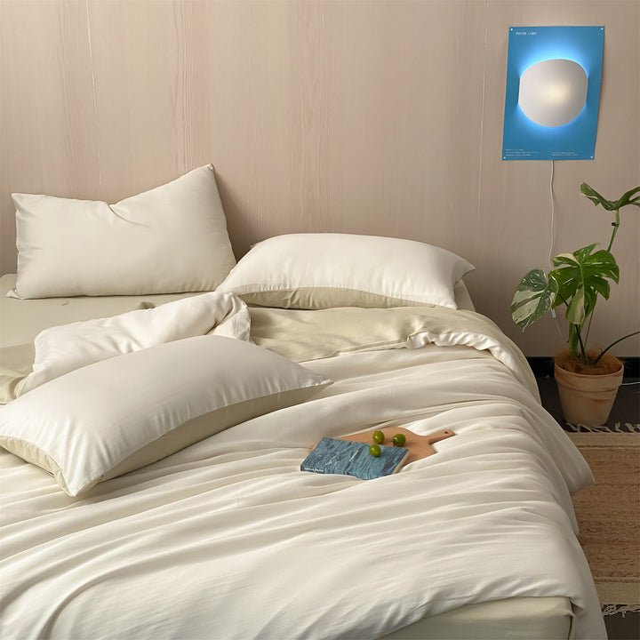 Reversible Cotton Sateen Duvet Cover and Pillowcase Set