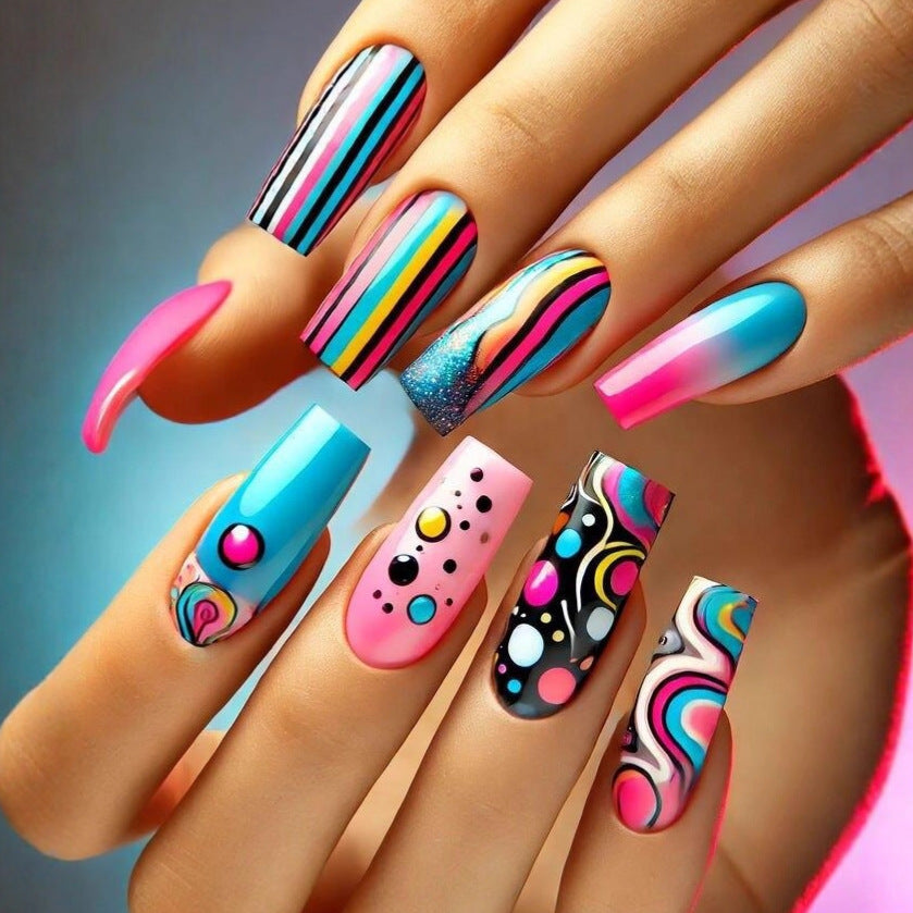 Artificial nails with Colorful Geometric Patterns Stornfield