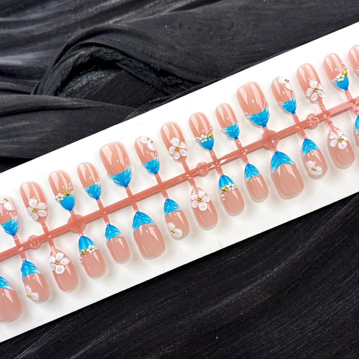 Floral and Gem-Embellished Press-On Nail Set
