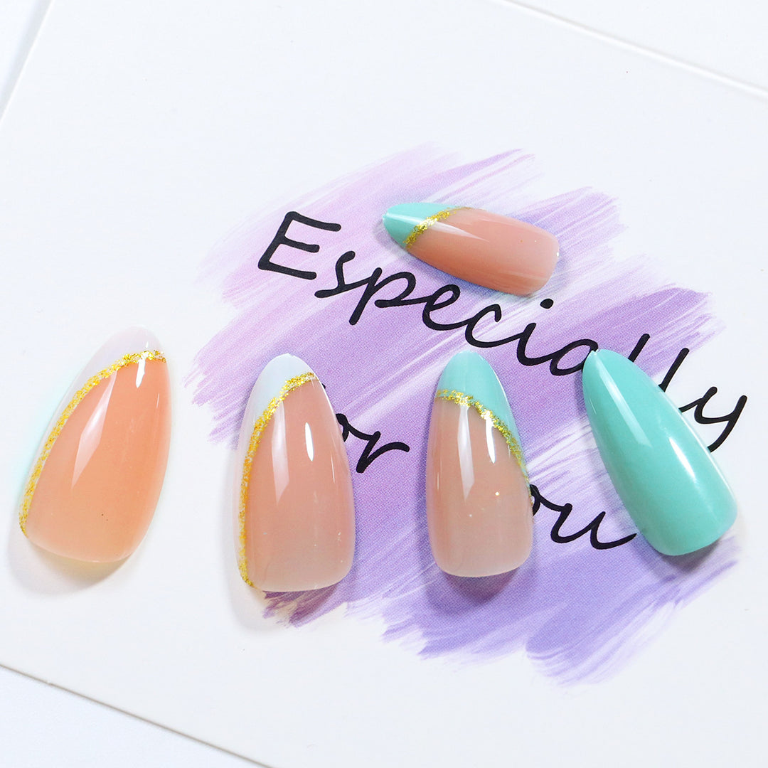Elegant Stiletto Press-On Nails Set with Gold Accent Stornfield
