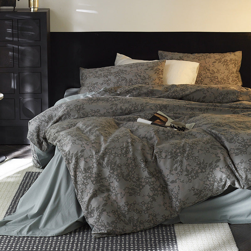 Damask Jacquard Silky-Feel Duvet Cover and Pillow Sham Set