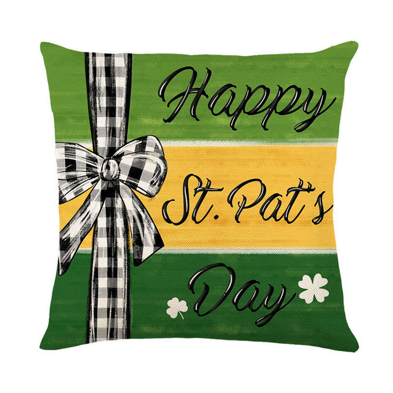 Decorative Throw Pillow Cover with Buffalo Check Bow and Shamrock Peace Love Lucky Print