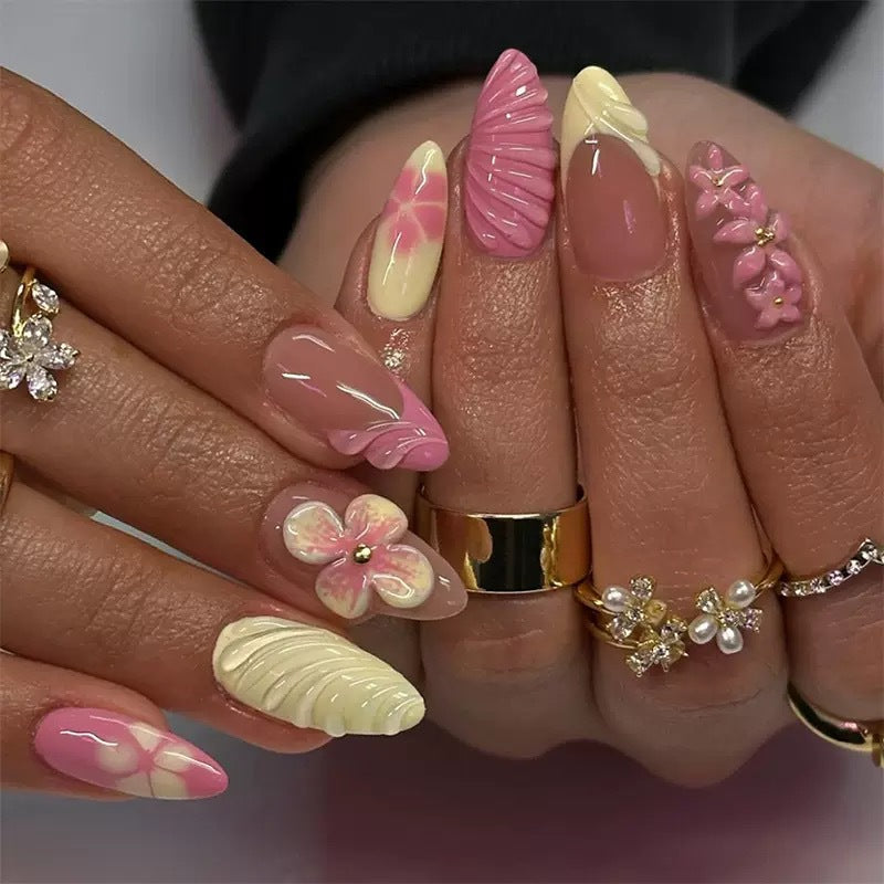 Decorative Floral-Themed Press-On Nail Set