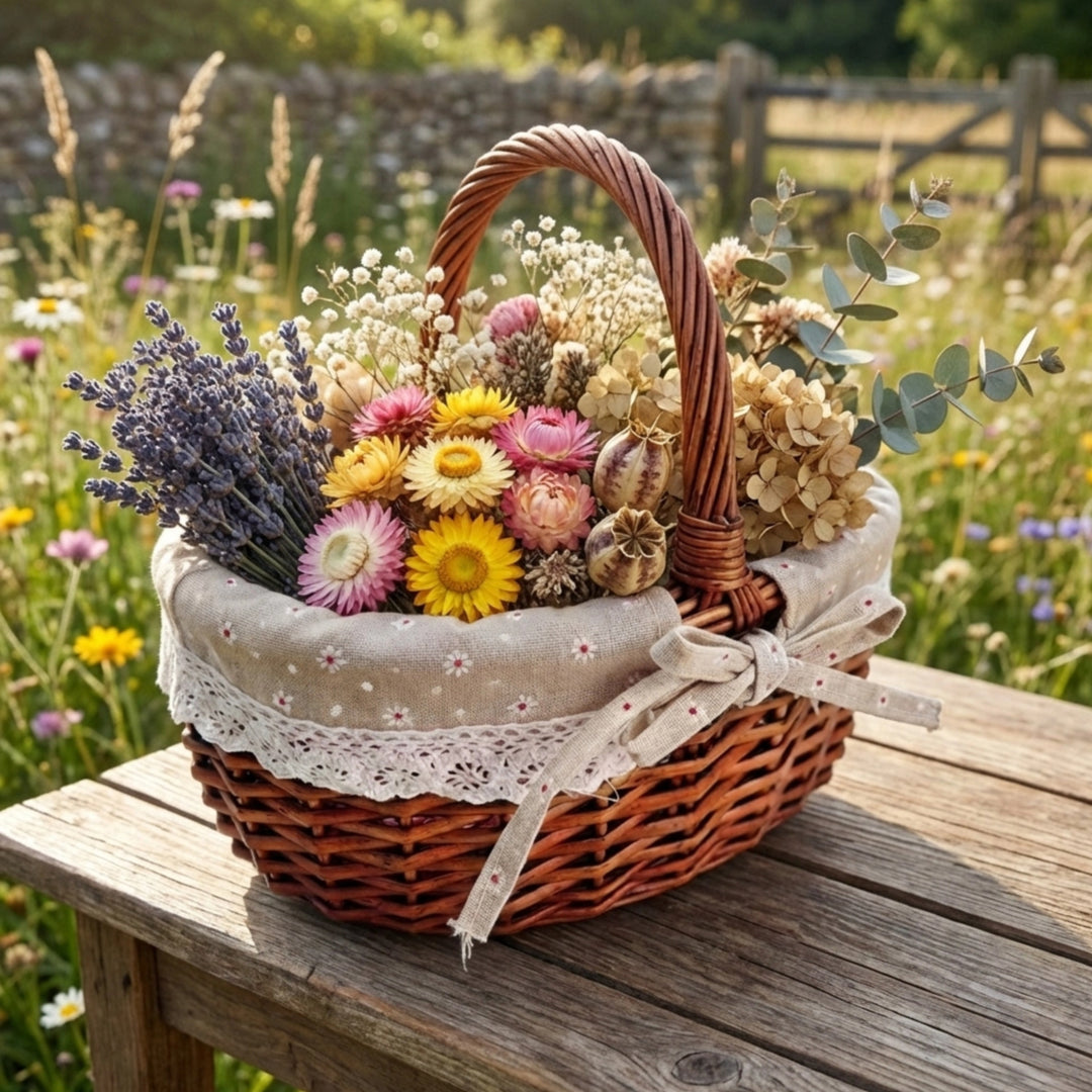 Women’s picnic basket with romantic checkered pattern and removable lining Stornfield