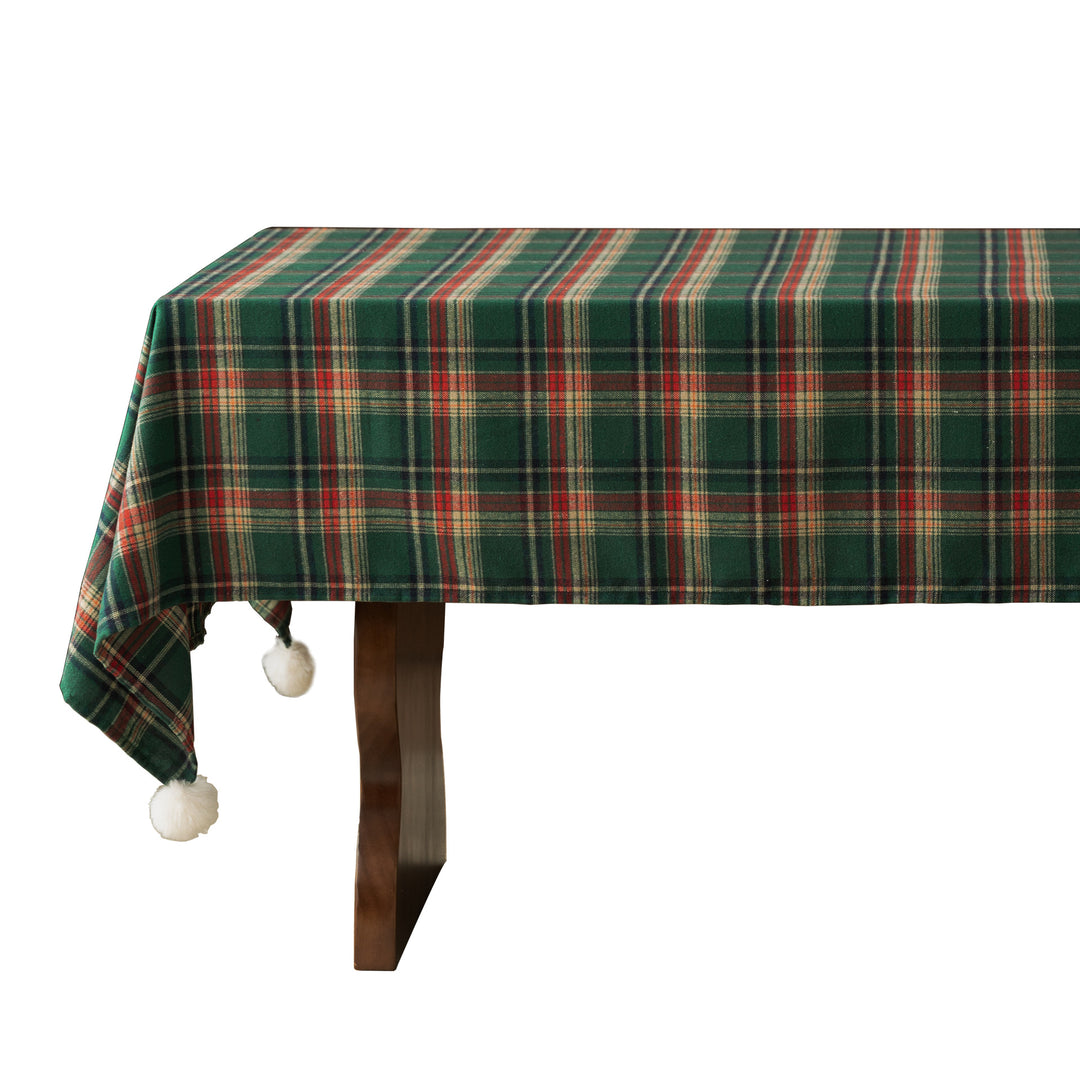 Rectangular checkered tablecloth made of cotton blend with pompom tassels Stornfield