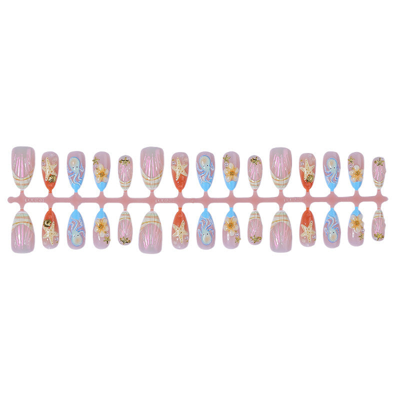 Festive artificial nail set with maritime and floral designs Stornfield