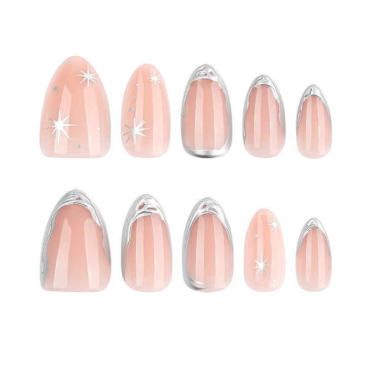Shiny stiletto nails with elegant silver embellishment Stornfield