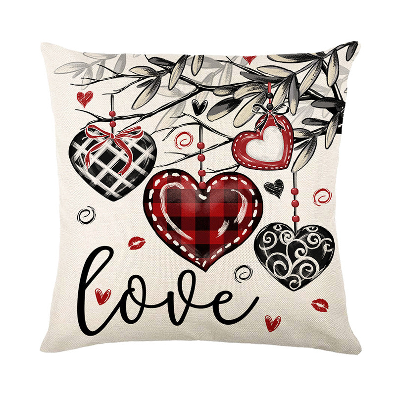 Decorative Cotton-Linen Heart Ornament Throw Pillow Cover