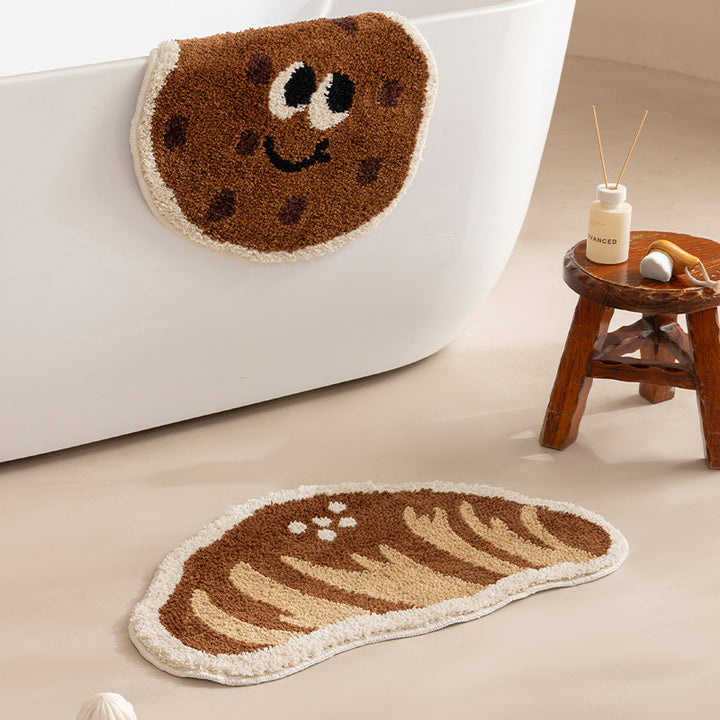 Bathroom mat set Stornfield with hand-tufted cookie and bread design, soft microfiber pile and non-slip rubber backing