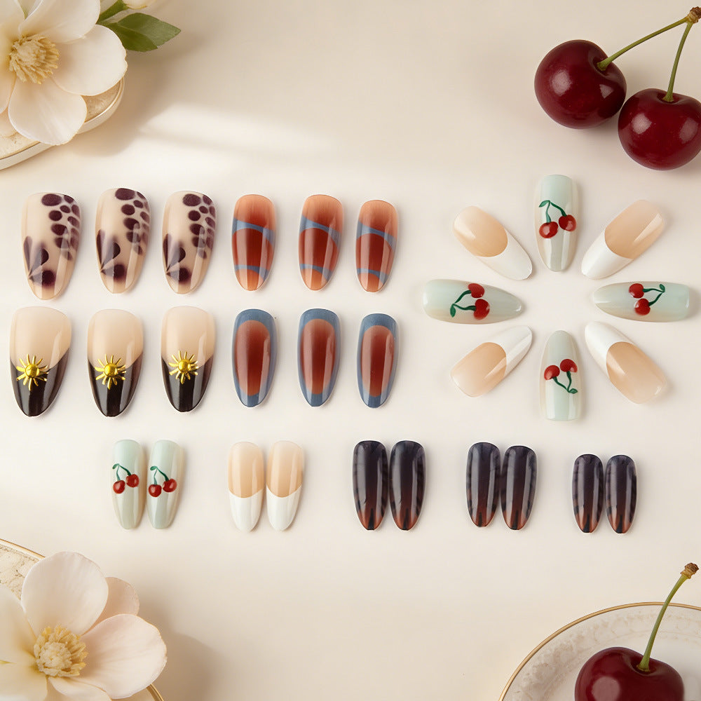 Artistic Press-On Nail Set with Floral and Geometric Patterns Stornfield
