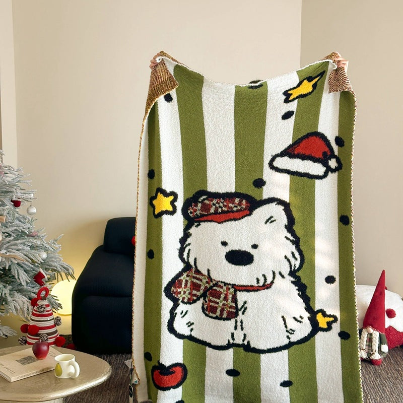 Cozy blanket in knit look with large animal face and soft terry surface