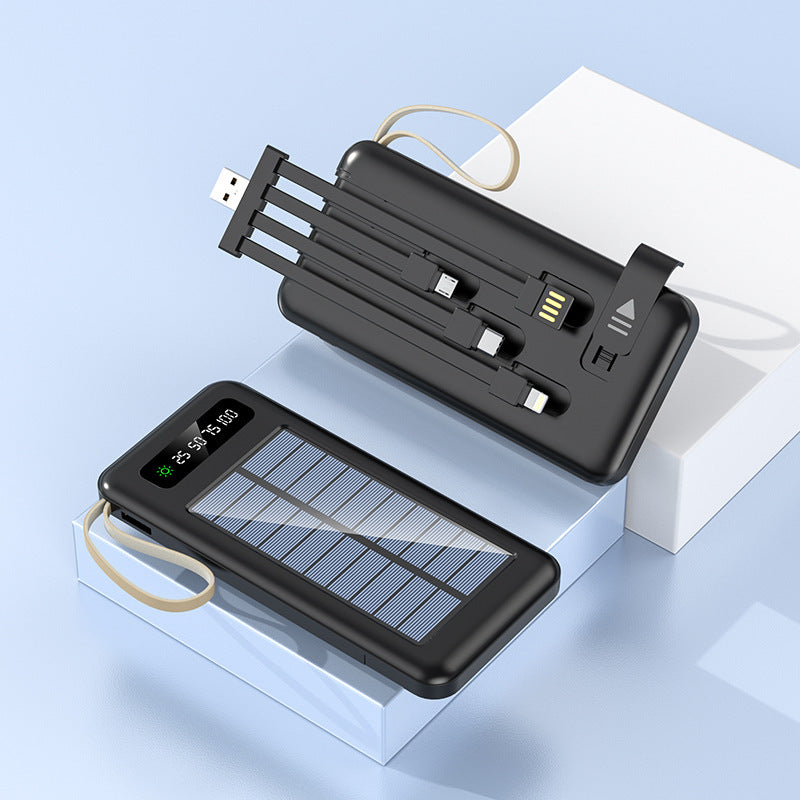 Portable solar power bank with integrated multifunction charging cable and digital display Stornfield