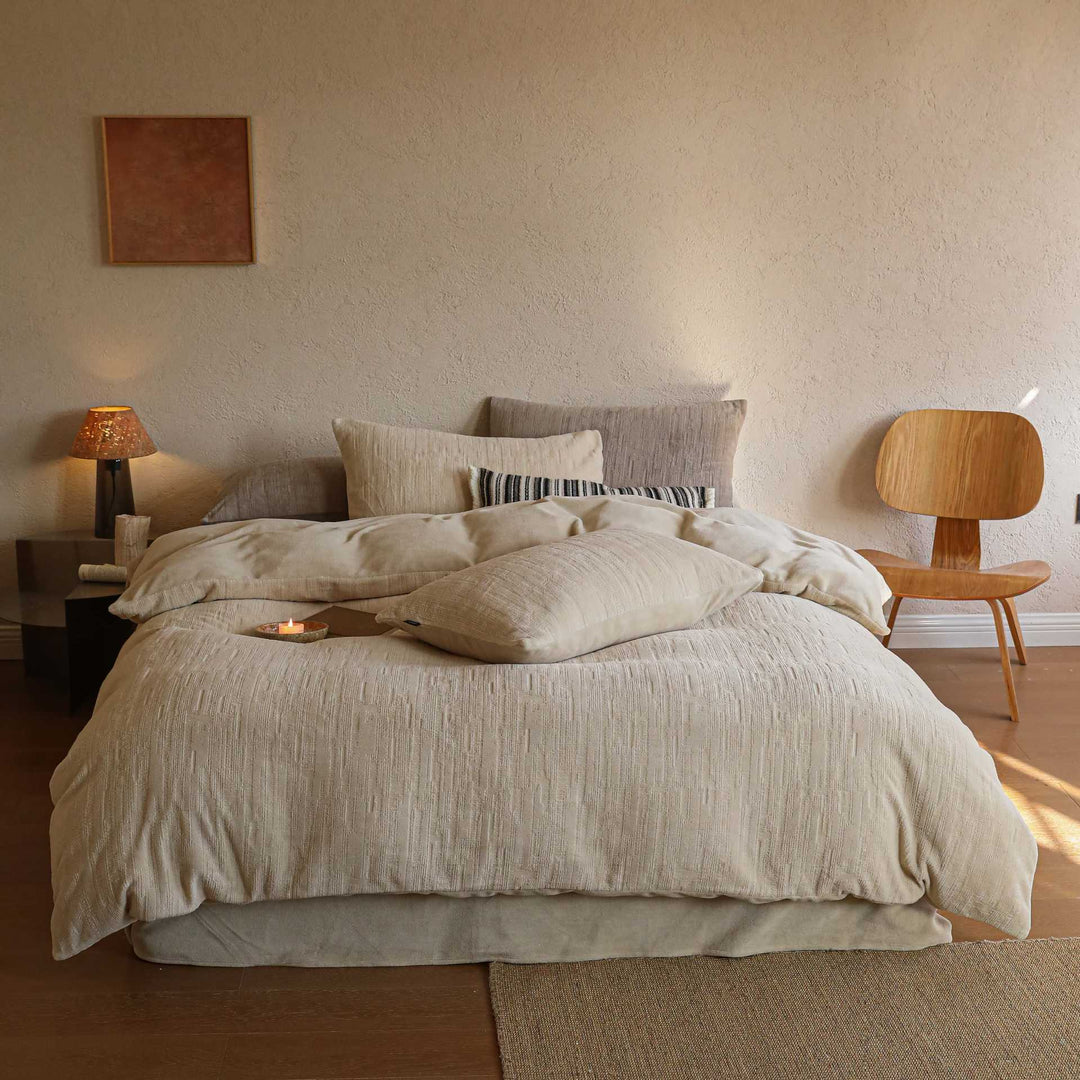 Brushed Cotton-Linen Duvet Cover Set with Tailored Pillow Shams