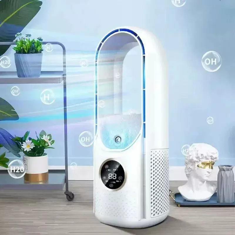 Unisex universal size bladeless evaporative tower fan and humidifier with touch LED display and brushless motor Stornfield