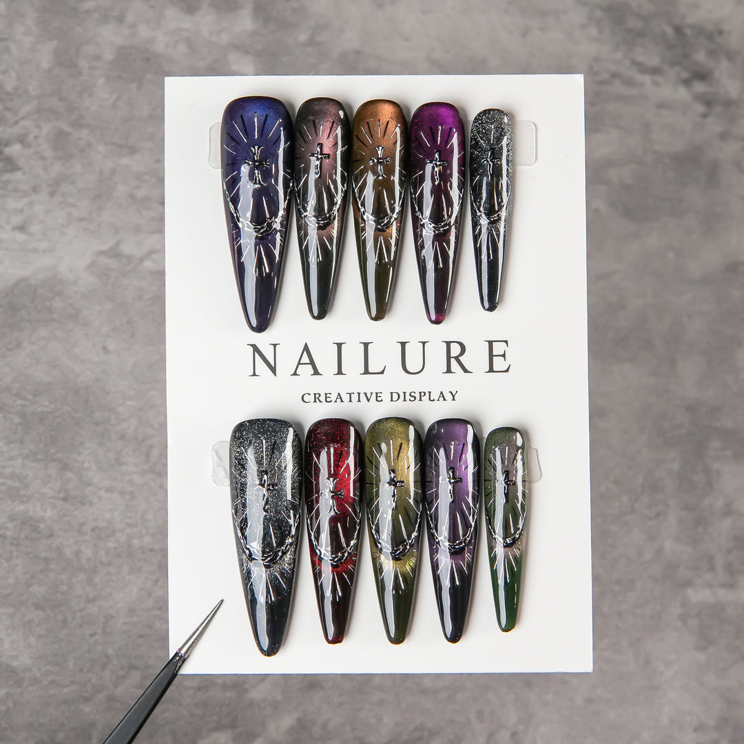 Artistic Press-On Nail Set with Unique Cross Patterns